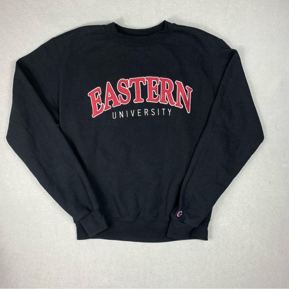 Champion Crewneck Mens Size Small Eastern University Black Sweatshirt Eco Fleece